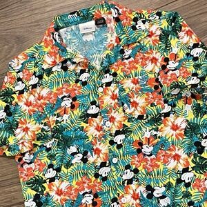Disney Mickey Mouse Hawaiian Shirt Camp Button Up Aloha AOP Short Sleeve Mens S